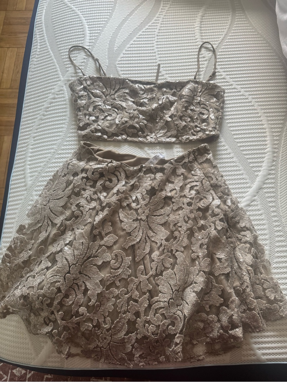 Metallic two piece skirt set